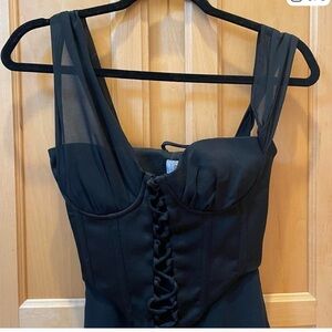 Oh Polly Farrah Asymmetrical Corset Frill Mini Dress Black Size 0 US